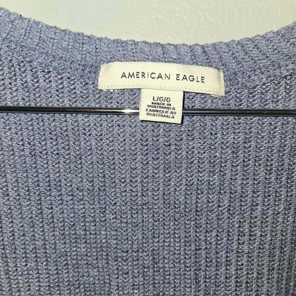 Large American Eagle Light Blue Knit Soft Sweater Cardigan Note Chipped Button